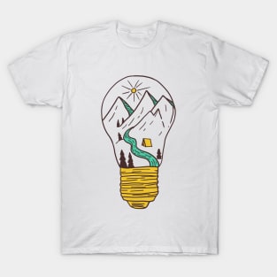 Mountains in a lightbulb creative handdrawn Gift T-Shirt